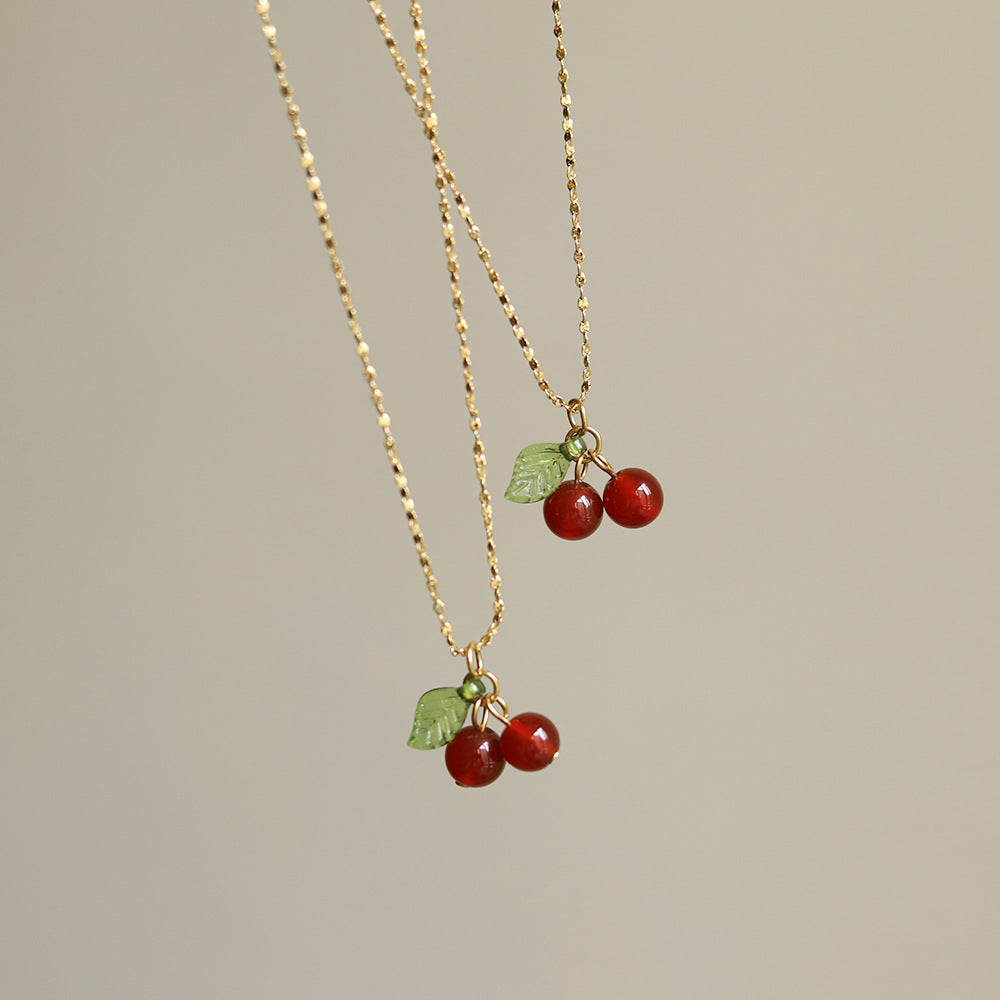 Retro Cherry Garnet Pendant Necklace - Elegant Red Design