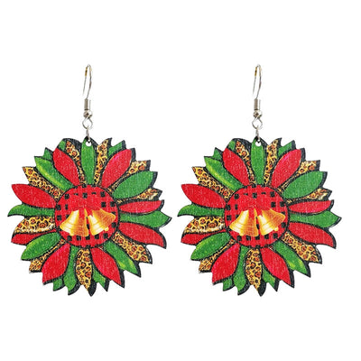 Retro Christmas Tree Santa Claus Rainbow Sunflower Plaid Leopard Print Western Earrings - 1 Pair