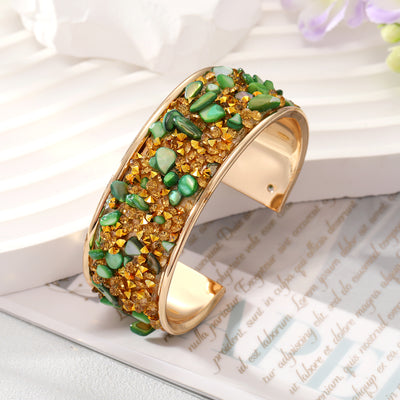 Retro Bohemian Colorful Stone Alloy Plated Bangle Bracelet
