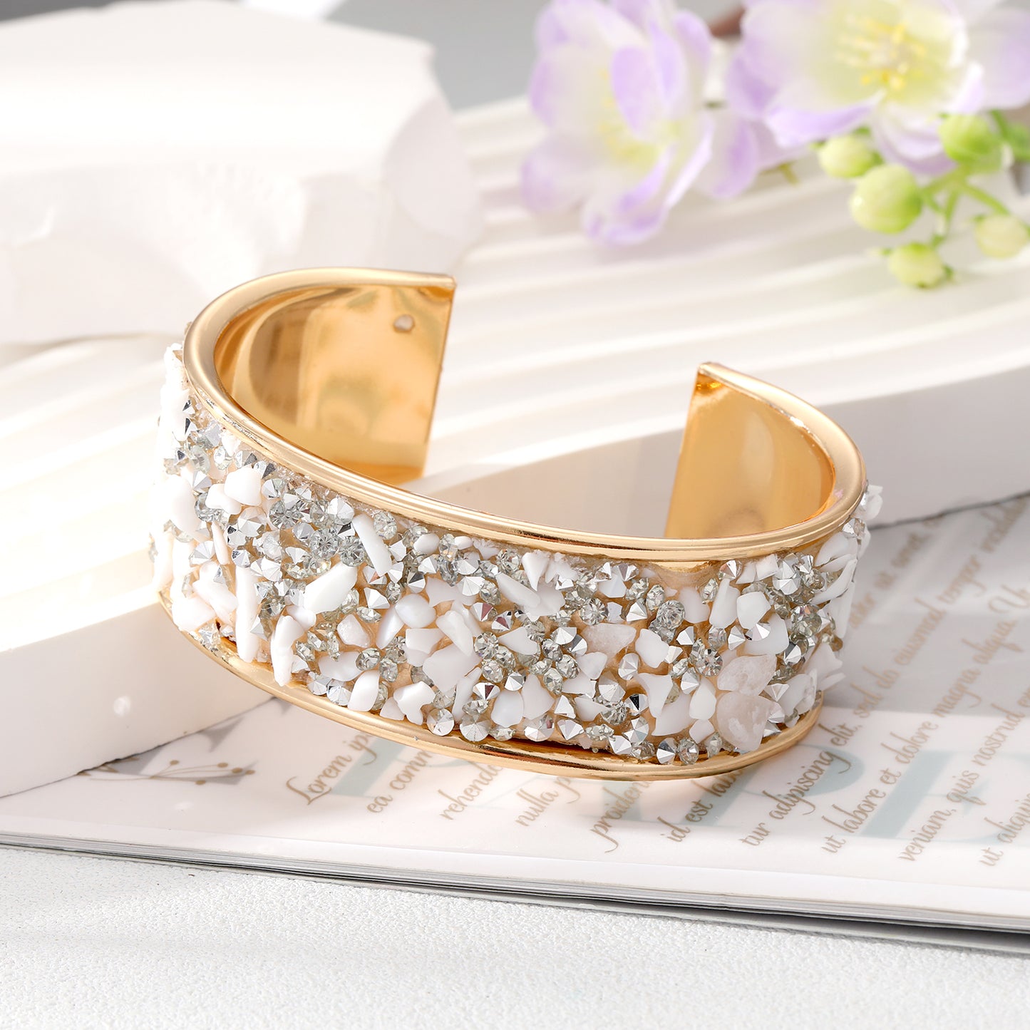 Retro Bohemian Colorful Stone Alloy Plated Bangle Bracelet