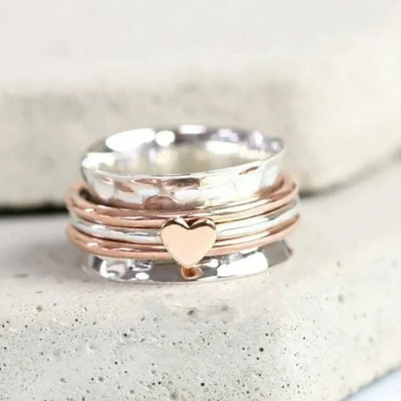 Retro Color Block Heart Spinner Alloy Plating Women's Ring
