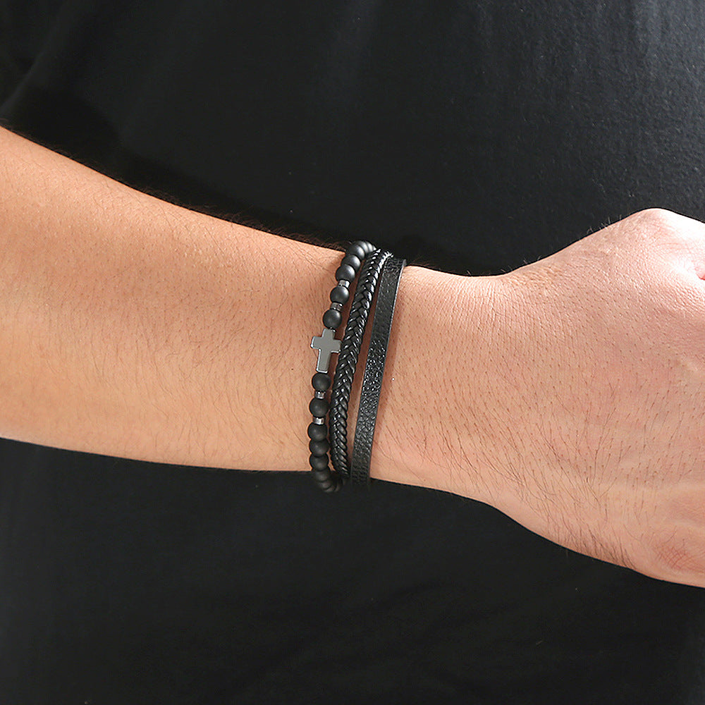 Retro Cross Alloy Natural Stone Tiger Eye Men's Bracelet