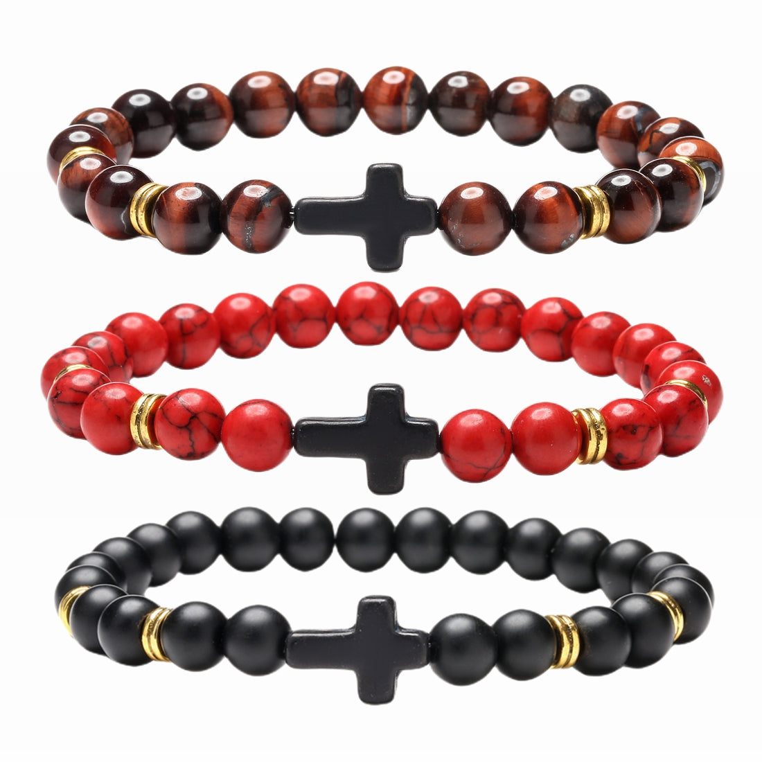 Retro Cross Beaded Turquoise Tiger Eye Lava Stone Bracelet
