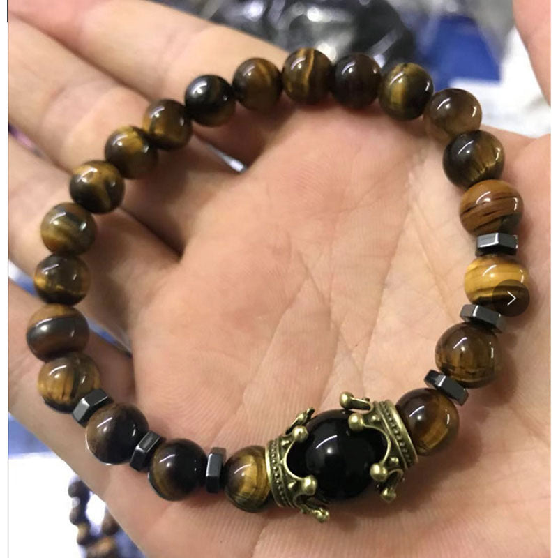 Retro Crown Alloy Tiger Eye Beaded Bracelet
