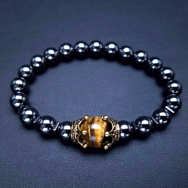 Retro Crown Alloy Tiger Eye Beaded Bracelet