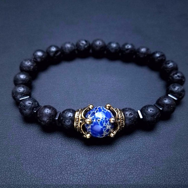 Retro Crown Alloy Tiger Eye Beaded Bracelet