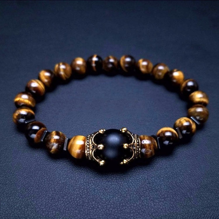 Retro Crown Alloy Tiger Eye Beaded Bracelet