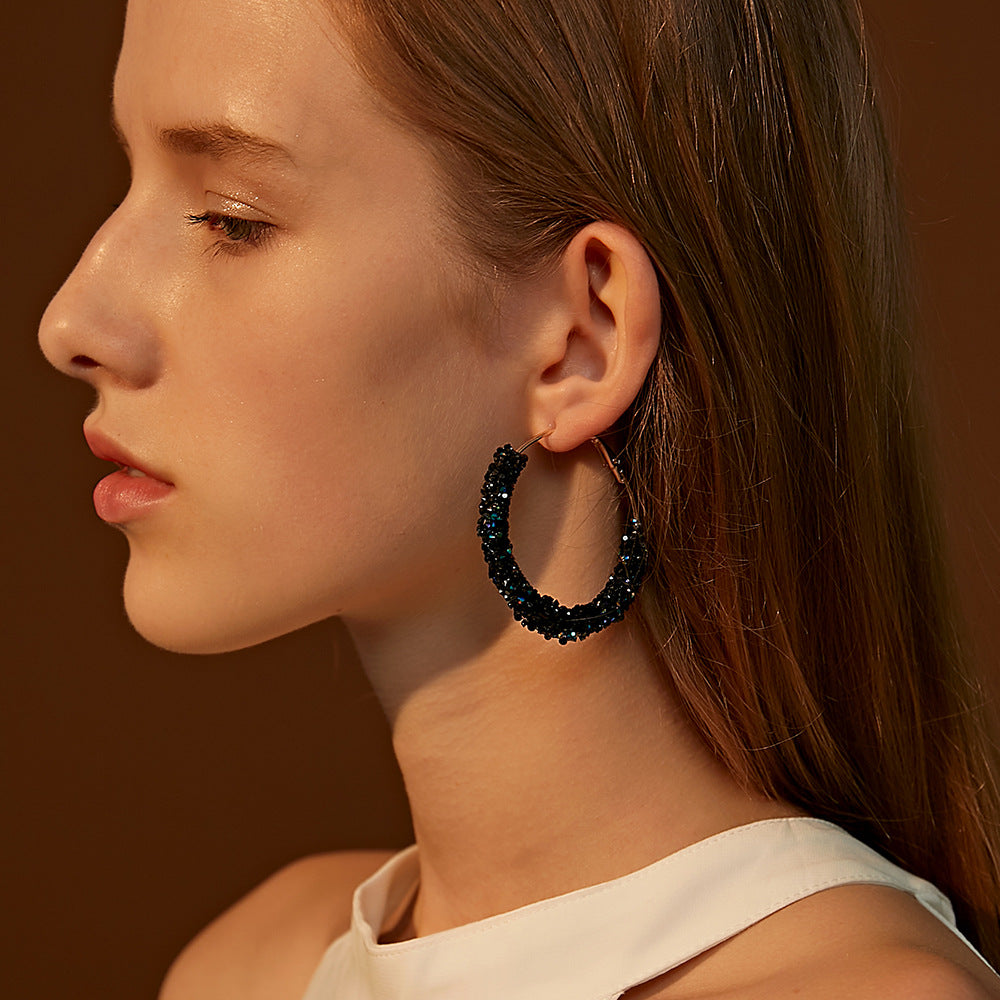 Retro Crystal Hoop Earrings for Women