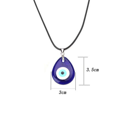Retro Blue Evil Eye Glass Pendant Necklace