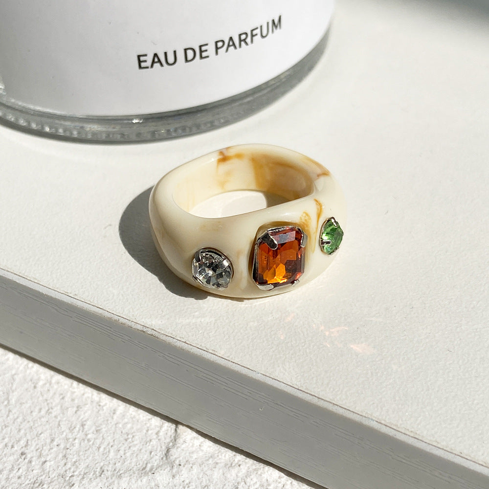 Retro Resin Acrylic Diamond Ring - Jelly Color Statement Piece