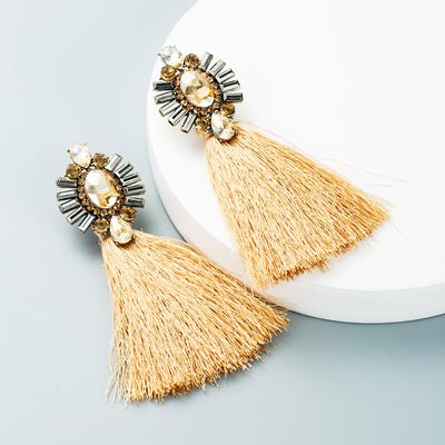Retro Bohemian Diamond-Studded Colorful Tassel Earrings