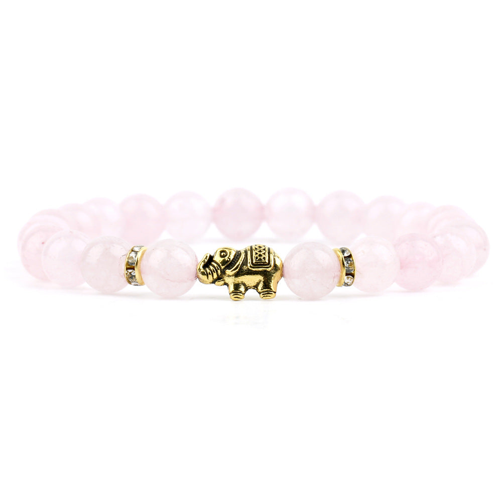 Retro Elephant Agate Beaded Bracelet with Frosted White Chalcedony Beads