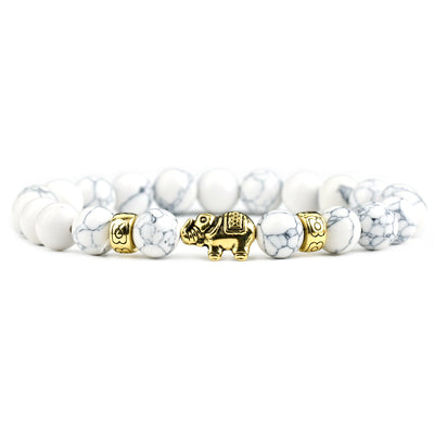 Retro Elephant Agate Beaded Bracelet with Frosted White Chalcedony Beads