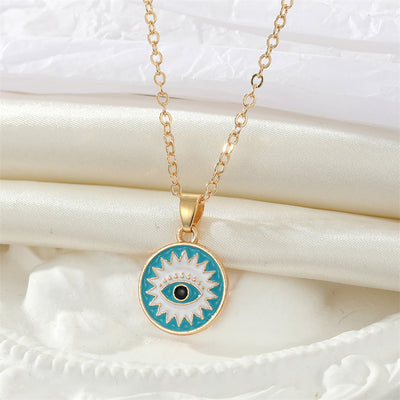 Retro Ethnic Colorful Evil Eye Palm Pendant Necklace