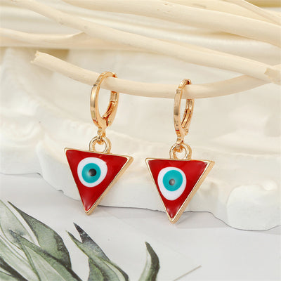 Retro Ethnic Triangle Heart Evil Eye Earrings