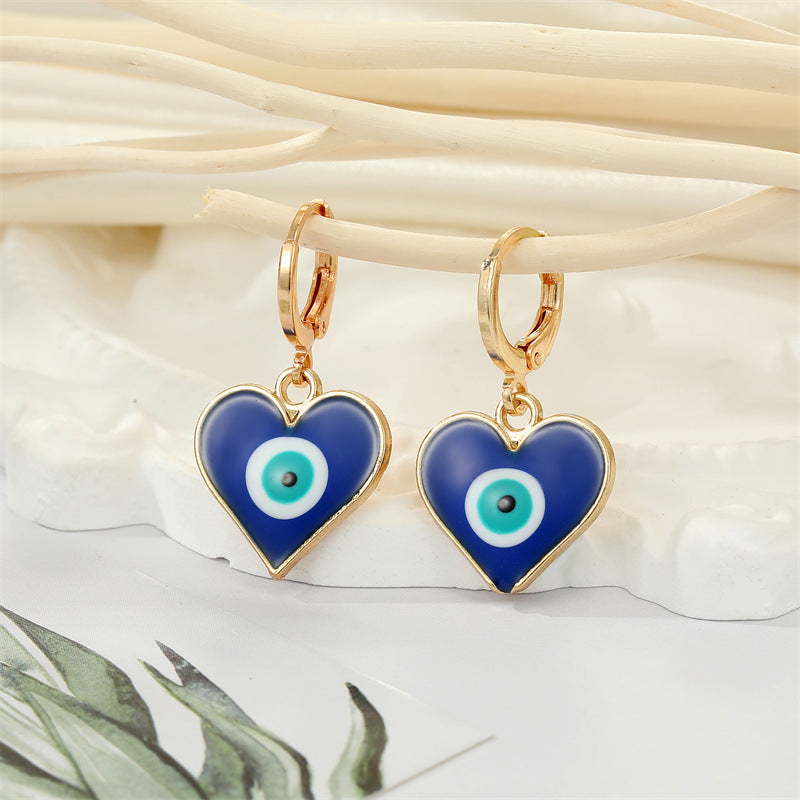 Retro Ethnic Triangle Heart Evil Eye Earrings