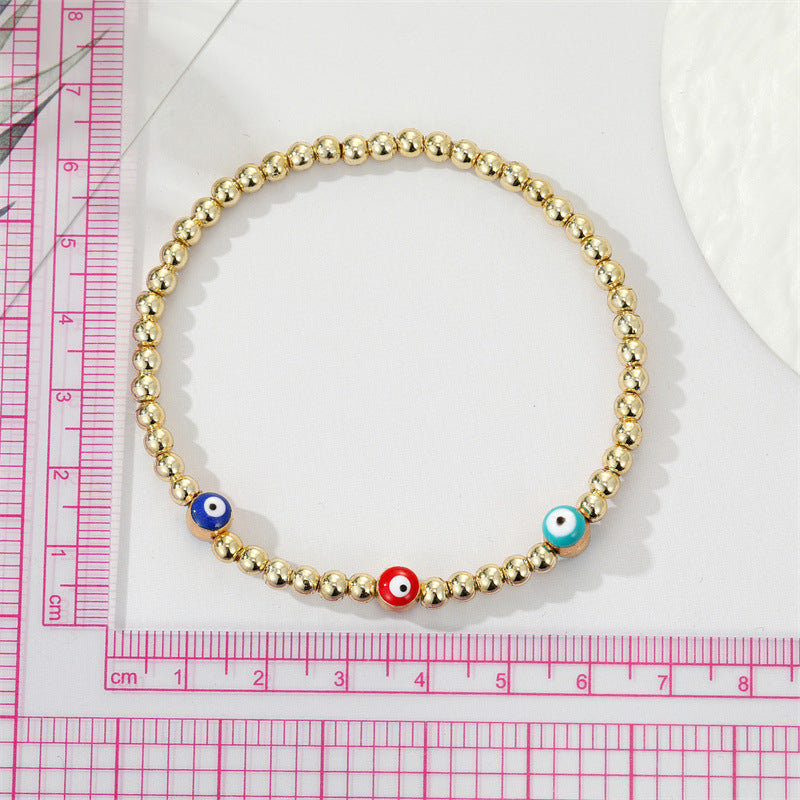 Retro Ethnic Style Gold Bead Evil Eye Bracelet for Women
