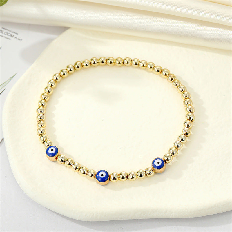 Retro Ethnic Style Gold Bead Evil Eye Bracelet for Women