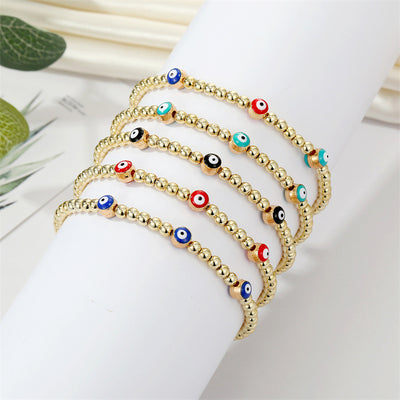 Retro Ethnic Style Gold Bead Evil Eye Bracelet for Women