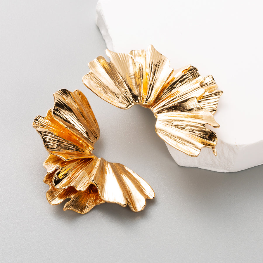Retro Irregular Alloy Leaf Flower Stud Earrings for Women