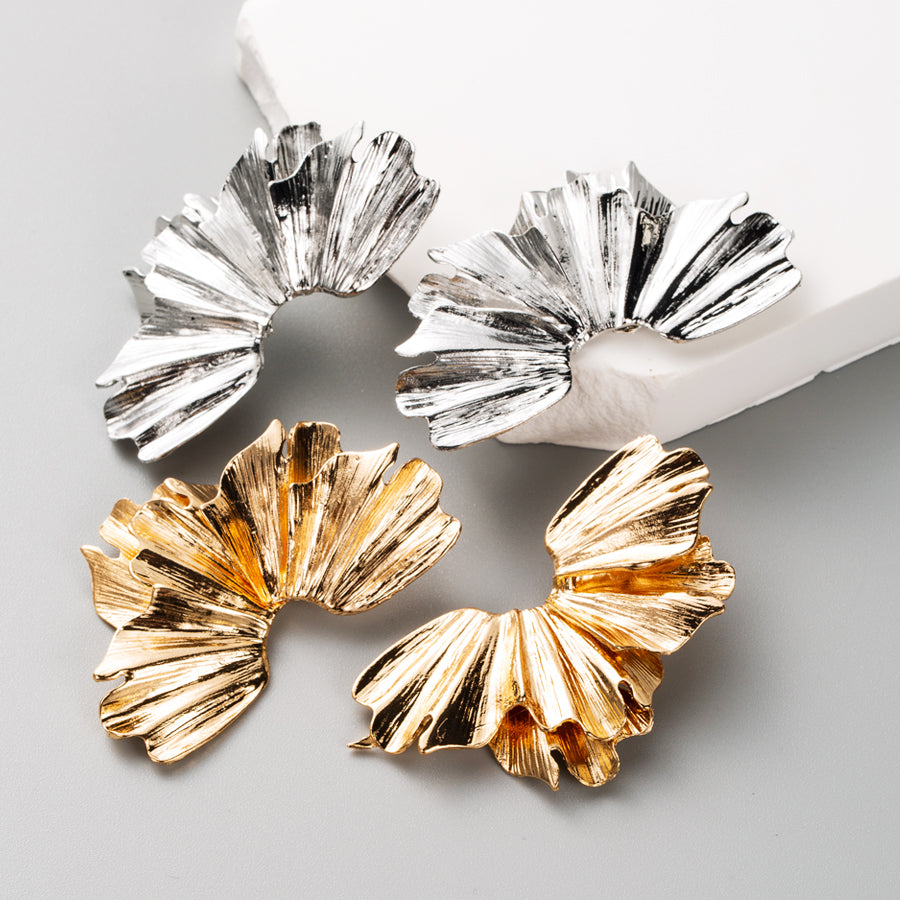 Retro Irregular Alloy Leaf Flower Stud Earrings for Women