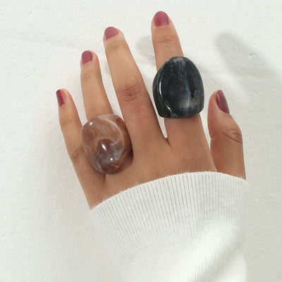 Retro Fashion Acrylic Statement Ring Set - 2 Pieces
