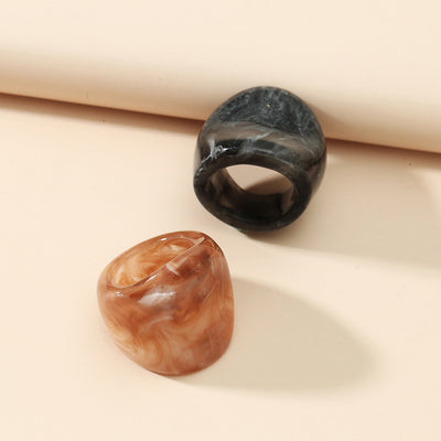 Retro Fashion Acrylic Statement Ring Set - 2 Pieces