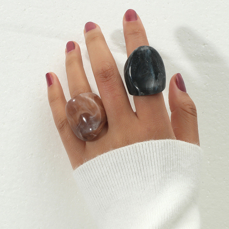 Retro Fashion Acrylic Statement Ring Set - 2 Pieces