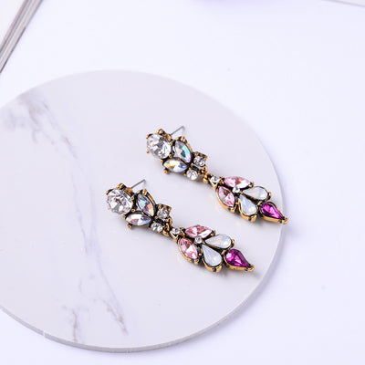 Retro Crystal Inlay Leaf Drop Earrings for Women