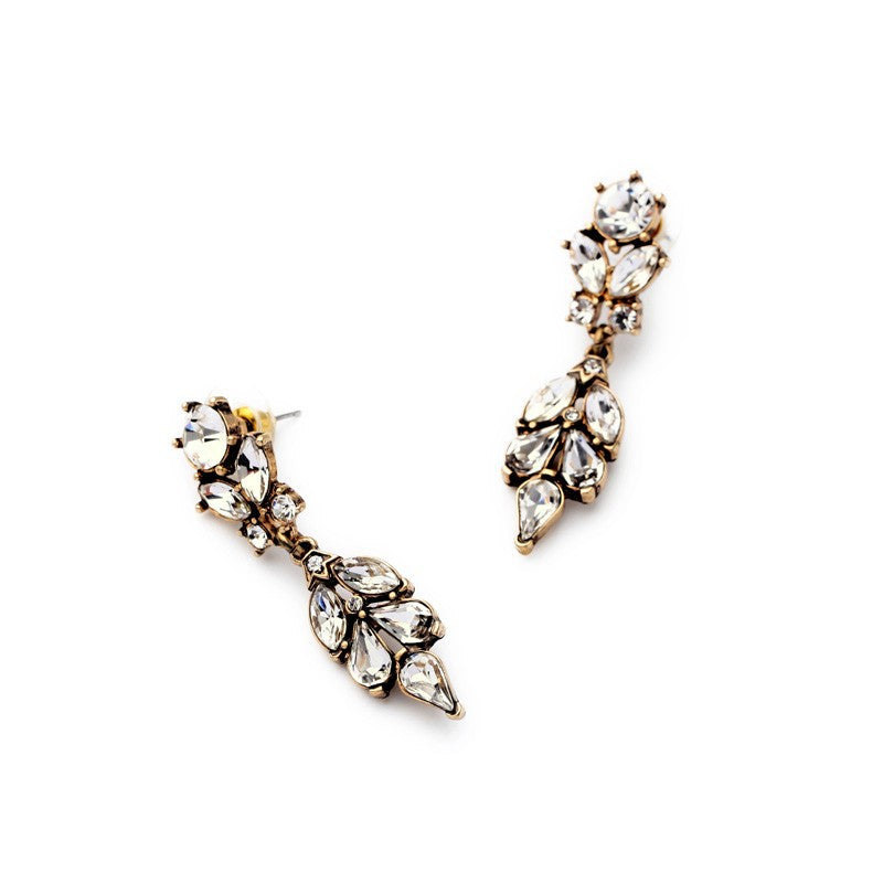 Retro Crystal Inlay Leaf Drop Earrings for Women