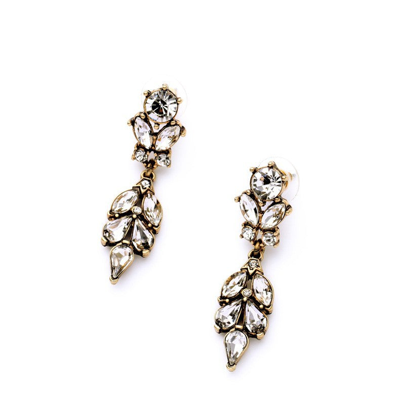 Retro Crystal Inlay Leaf Drop Earrings for Women