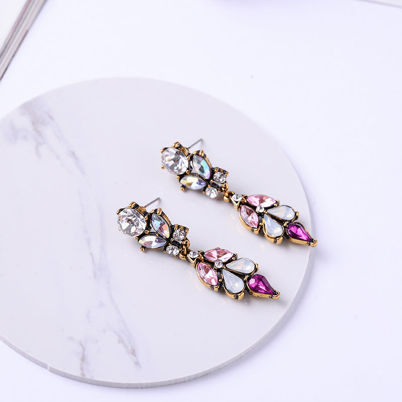 Retro Crystal Inlay Leaf Drop Earrings for Women