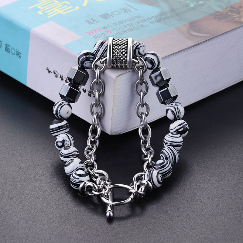 Retro Geometric Alloy Malachite Men's Beaded Bracelet