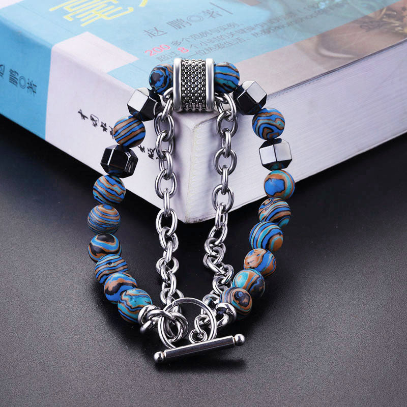 Retro Geometric Alloy Malachite Men's Beaded Bracelet