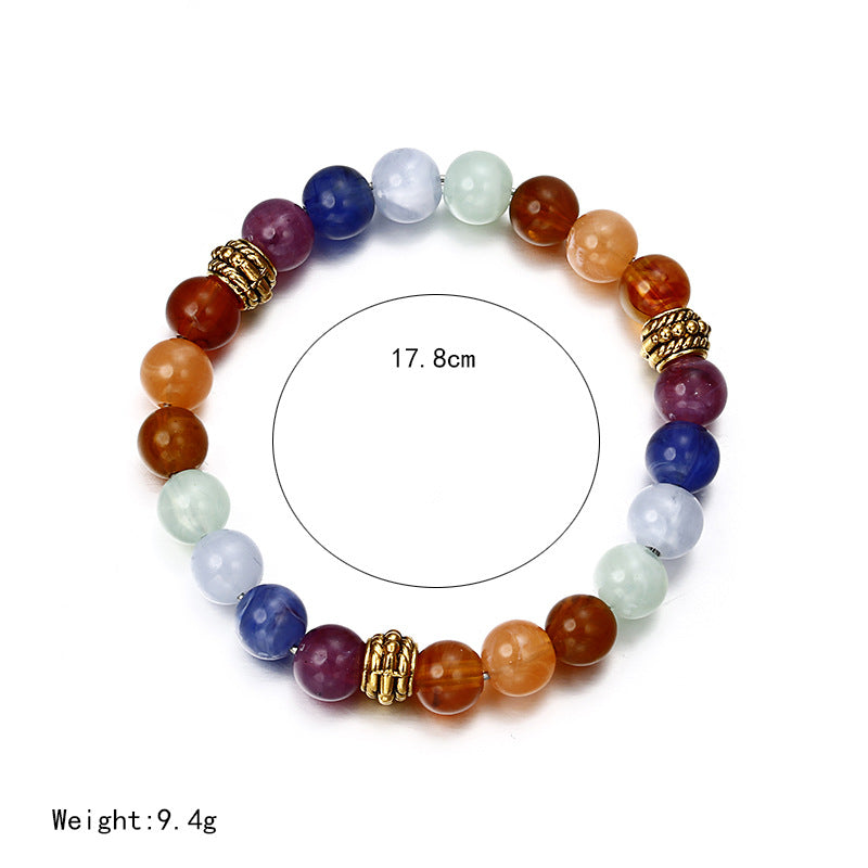 Retro Geometric Natural Stone Volcanic Rock Crown Bracelet with 8mm Colorful Beads