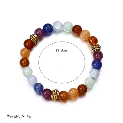 Retro Geometric Natural Stone Volcanic Rock Crown Bracelet with 8mm Colorful Beads