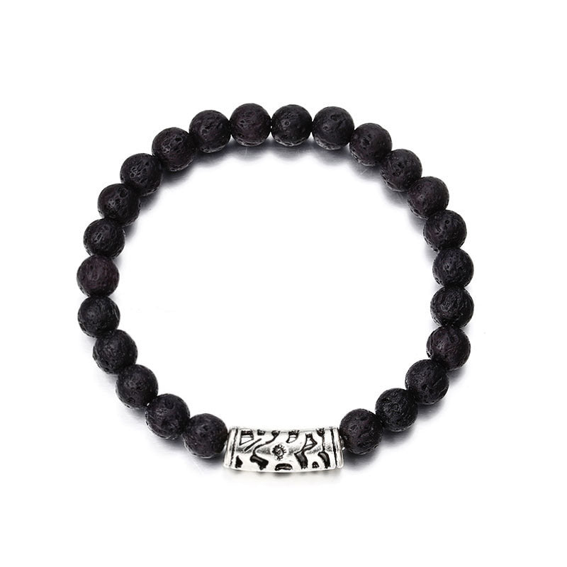 Retro Geometric Natural Stone Volcanic Rock Crown Bracelet with 8mm Colorful Beads