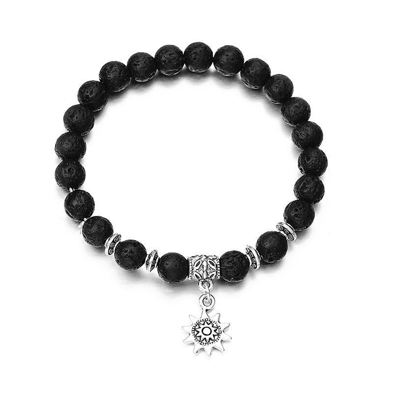 Retro Geometric Natural Stone Volcanic Rock Crown Bracelet with 8mm Colorful Beads
