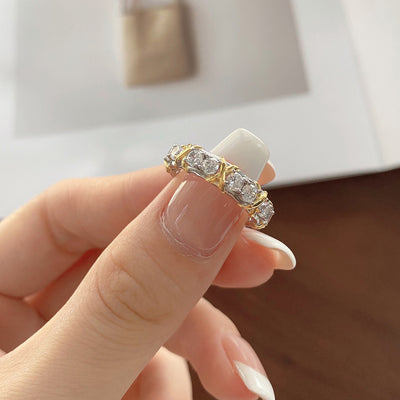 Retro Geometric Sterling Silver Zircon Inlay Two-Tone Ring for Women