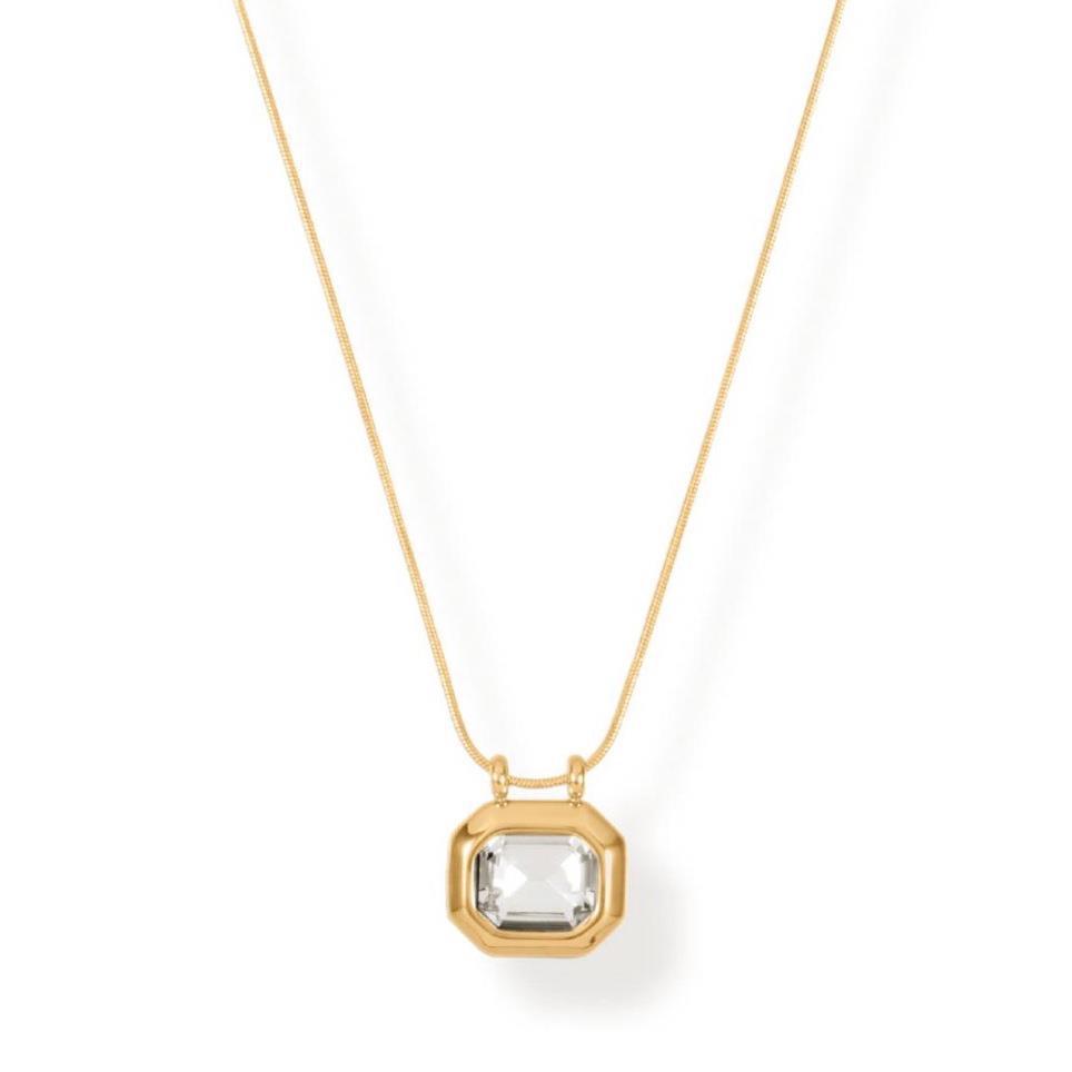 Retro Geometric Zircon Pendant Necklace with 18K Gold Plated Titanium Steel Chain