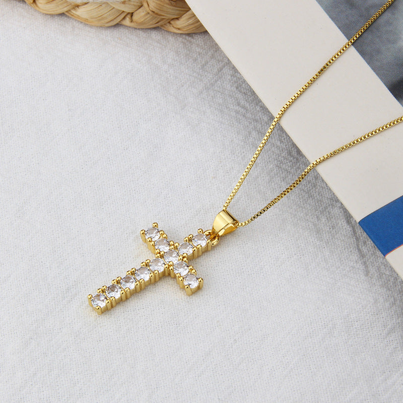 Retro Heart Cross Gold-plated Zircon Stainless Steel Necklace for Women