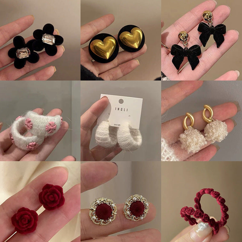 Vintage Heart-Shaped Floral Bow Knot Earrings with Artificial Pearls and Rhinestones