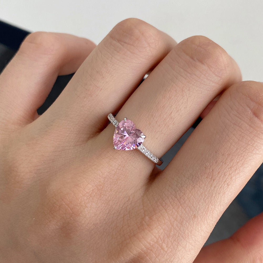 Retro Heart Shape Sterling Silver Gemstone Ring for Women