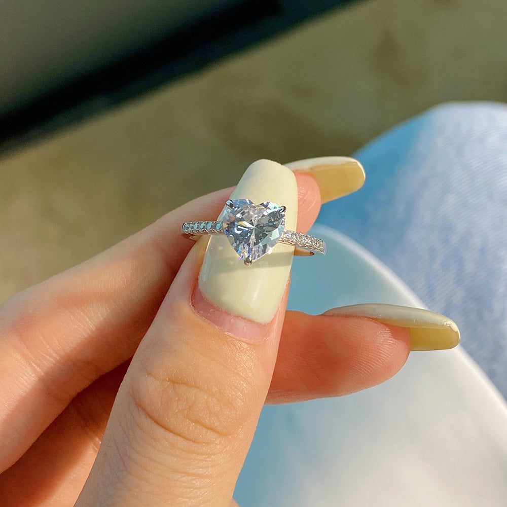 Retro Heart Shape Sterling Silver Gemstone Ring for Women