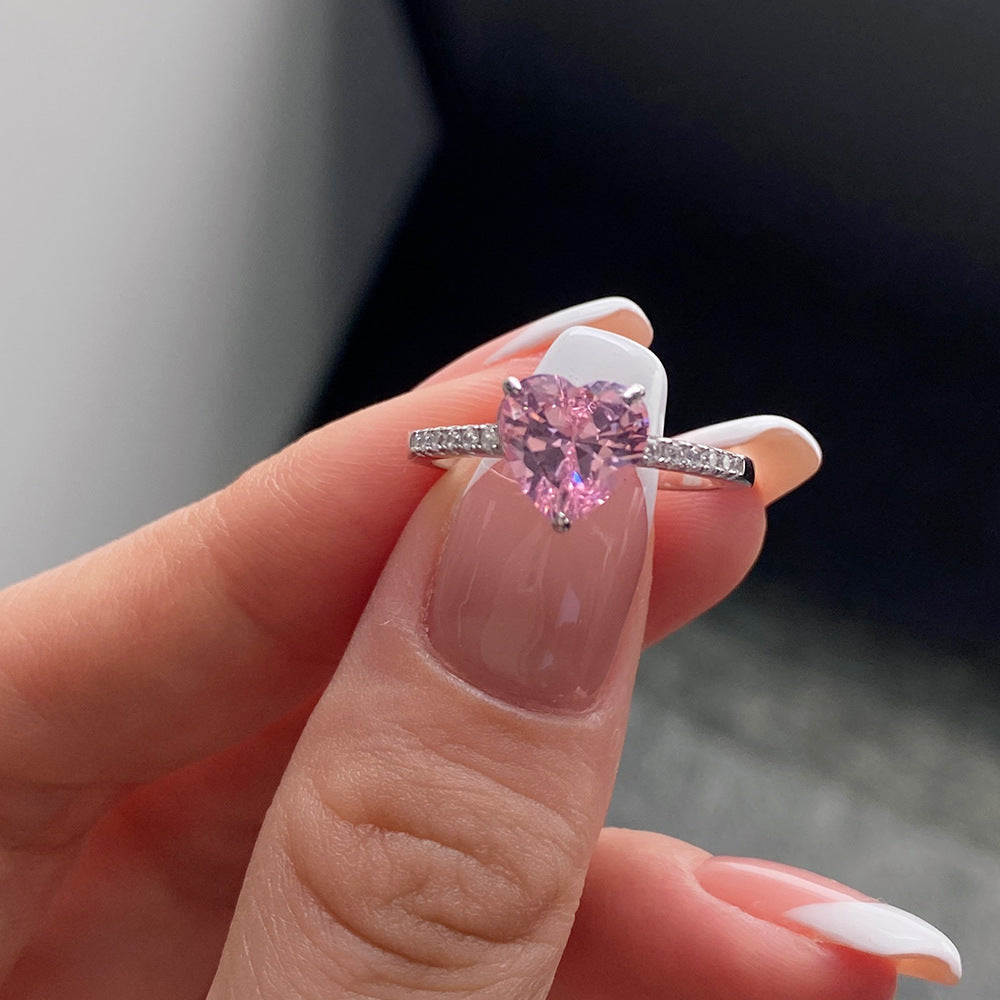 Retro Heart Shape Sterling Silver Gemstone Ring for Women