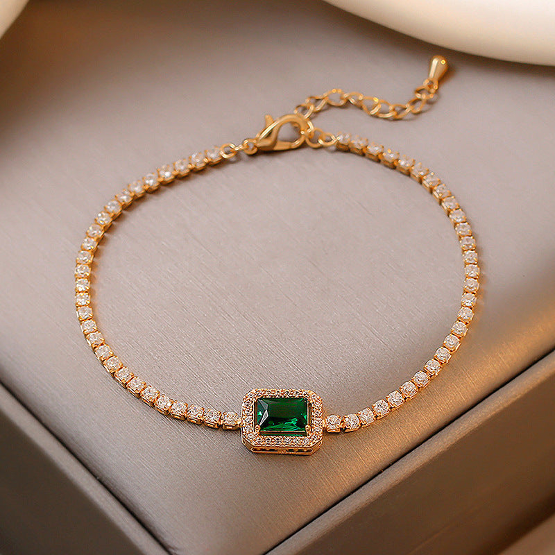 Retro Inlaid Rhinestone Geometric Bracelet and Necklace Set - Minimalist Chic Jewelry for Women
