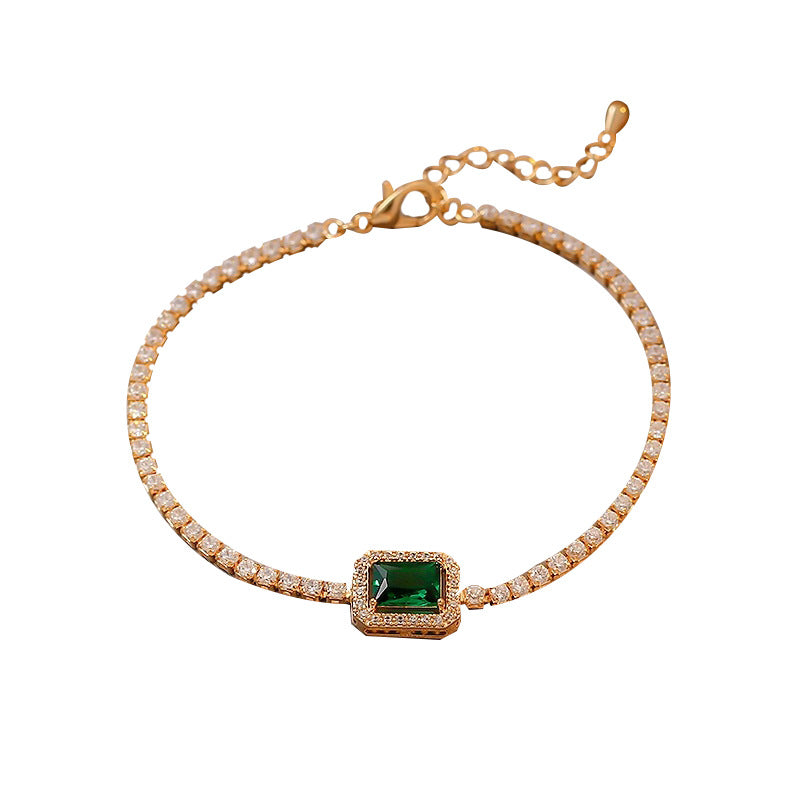 Retro Inlaid Rhinestone Geometric Bracelet and Necklace Set - Minimalist Chic Jewelry for Women
