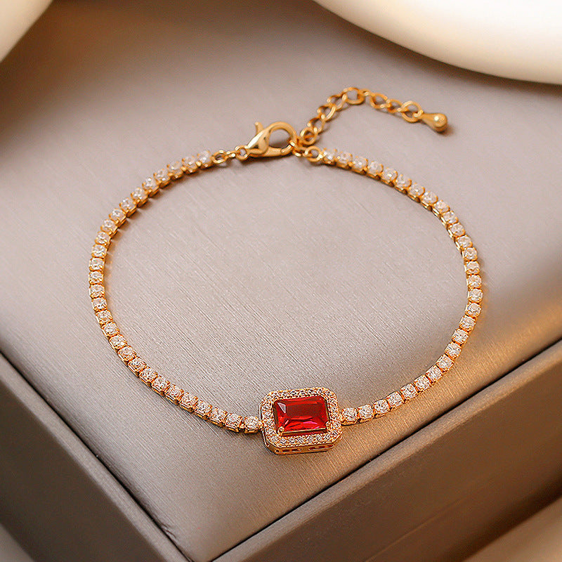 Retro Inlaid Rhinestone Geometric Bracelet and Necklace Set - Minimalist Chic Jewelry for Women