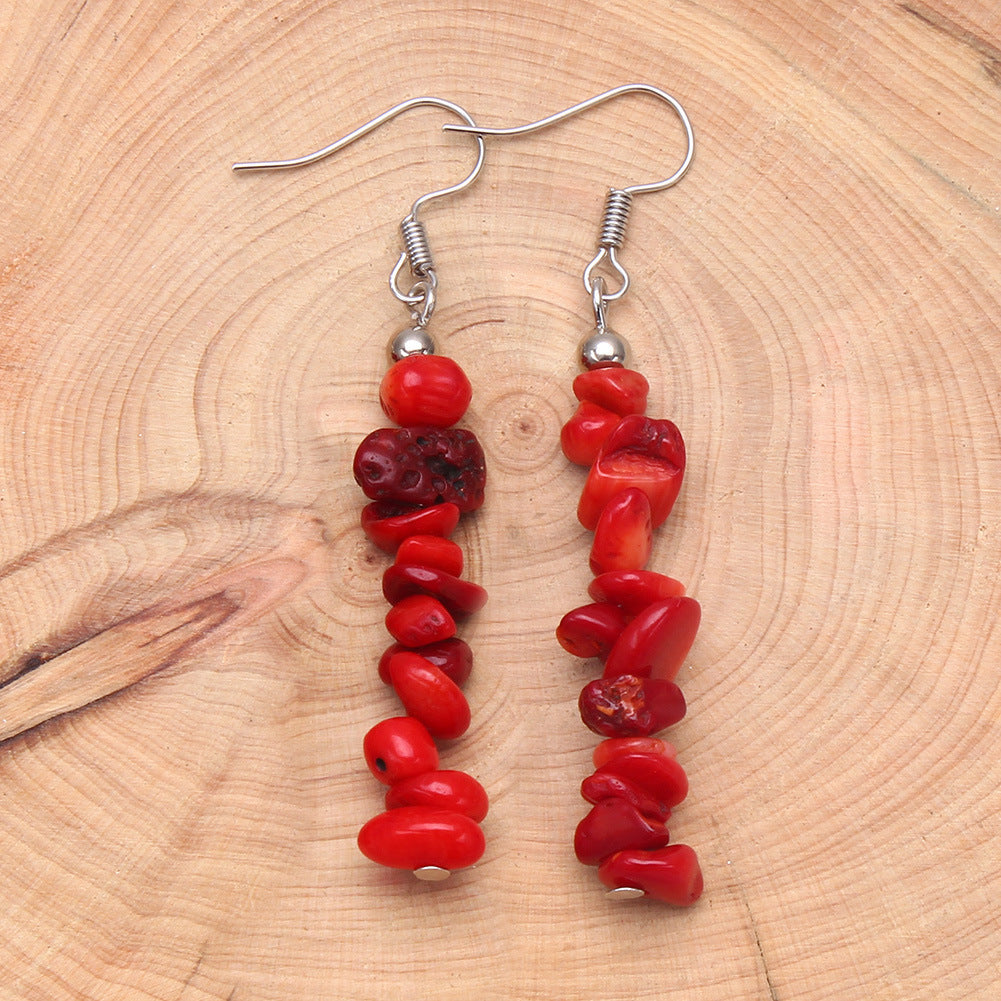 Retro Irregular Natural Crystal Stone Drop Earrings