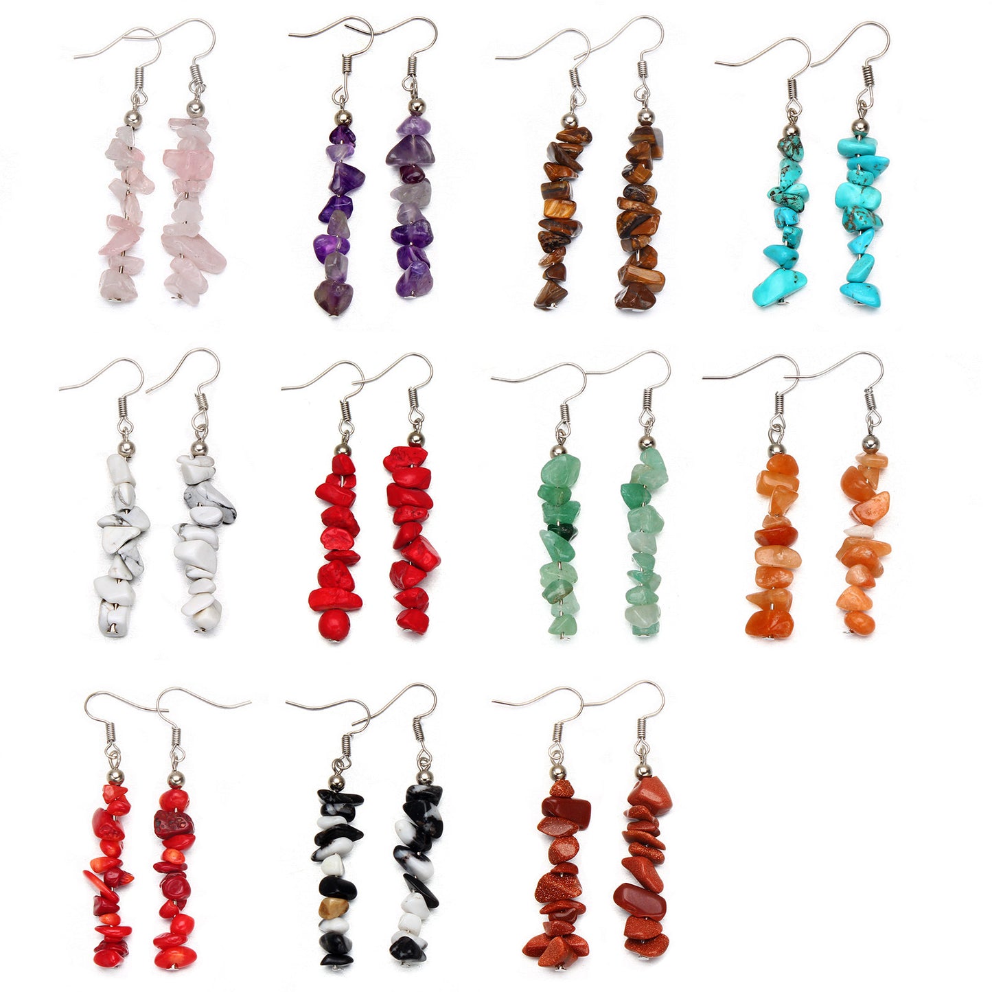 Retro Irregular Natural Crystal Stone Drop Earrings